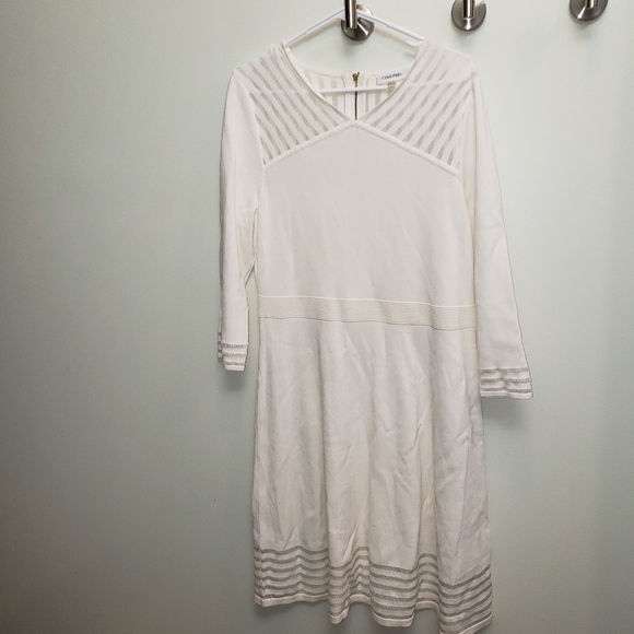 Calvin Klein Dresses & Skirts - Calvin Klein Illusion-Stripe Fit & Flare White Sweater Dress Size XL